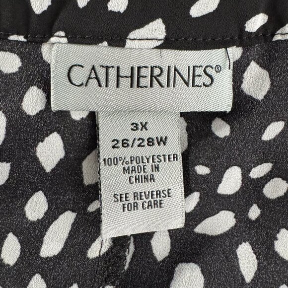 Catherines Top Shirt Blouse 3X Button Front Black White Print Tab Sleeve TP-3613 - Picture 7 of 10